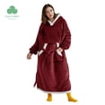 thumbnail image 1 of (3 pack) Cozy Comfort Wearable Blanket Hoodie, Long Sherpa Hoodie Blanket with Giant Pocket, Warm&cozy, Standard, Burgundy, 1 of 8