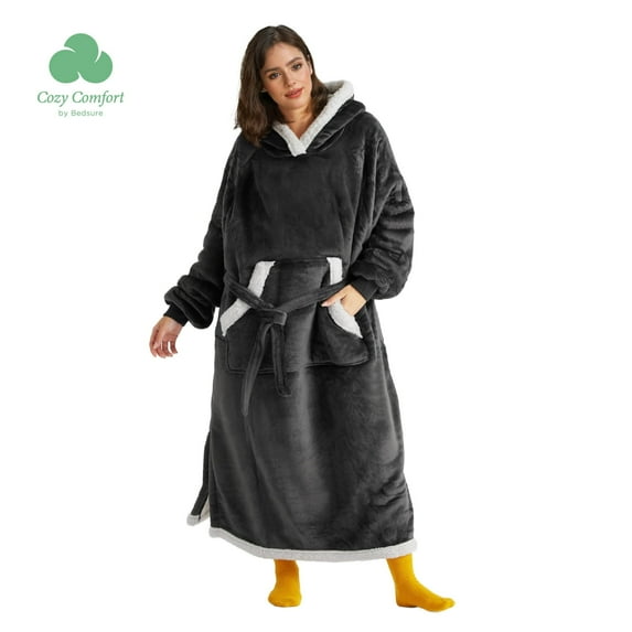 (3 pack) Cozy Comfort Wearable Blanket Hoodie, Long Sherpa Hoodie Blanket with Giant Pocket, Warm&cozy, Standard, Grey Black