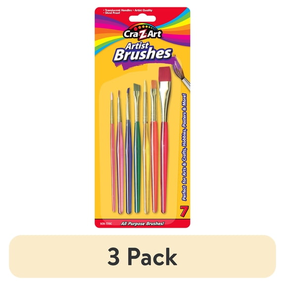 (3 pack) Cra-Z-Art All Purpose Artist Paint Brushes, Multicolor, 7 Count, Child to Adult, School Supplies