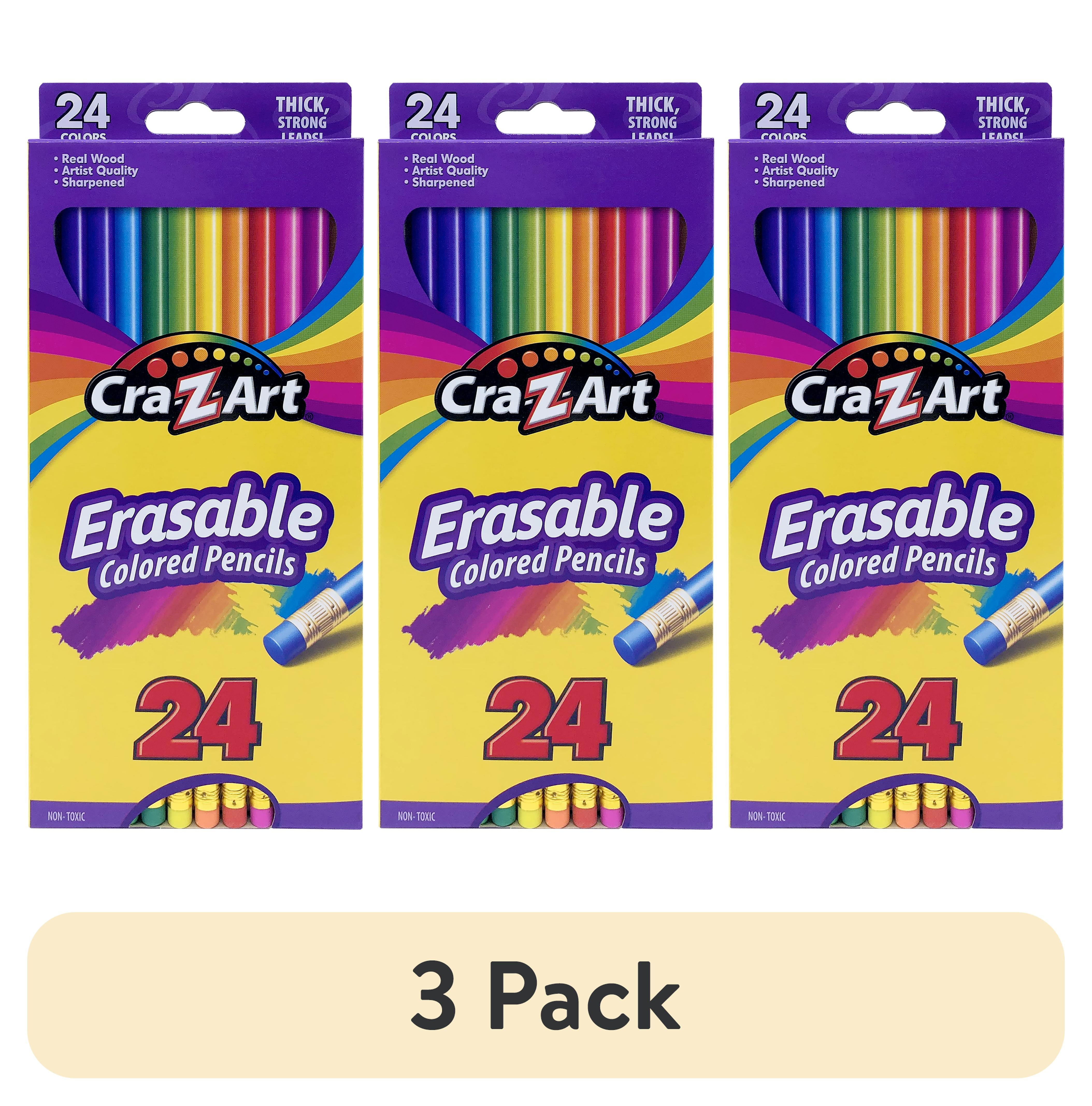(3 pack) Cra-Z-Art Erasable Colored Pencils, 24 Pack, Beginner Child Ages 3 and up, School Supplies