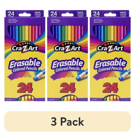 (3 pack) Cra-Z-Art Erasable Colored Pencils, 24 Pack, Beginner Child Ages 3 and up, School Supplies