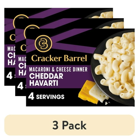 (3 pack) Cracker Barrel Mac and Cheese, 1 Box, for Easy Dinner or Dinner Sides, Cheddar Havarti Flavor, No Artificial Flavors or Dyes, 14 oz