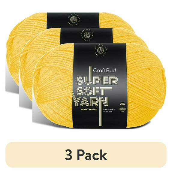 (3 pack) Craftbud Acrylic Yarn For Crocheting And Knitting, (370 Yards) Worsted Medium #4 Crochet Yarn For Beginners, Bright Yellow
