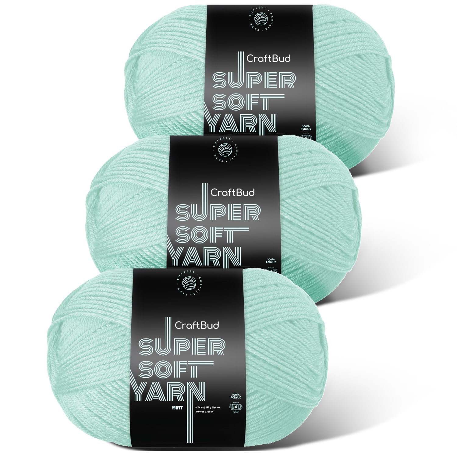 (3 pack) Craftbud Acrylic Yarn For Crocheting And Knitting, (370 Yards) Worsted Medium #4 Crochet Yarn For Beginners, Mint