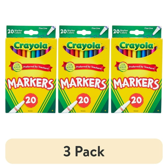 (3 pack) Crayola 20 Ct Fine Line Classic Markers, Classroom Supplies for Teachers, Back to School Supplies for Kids