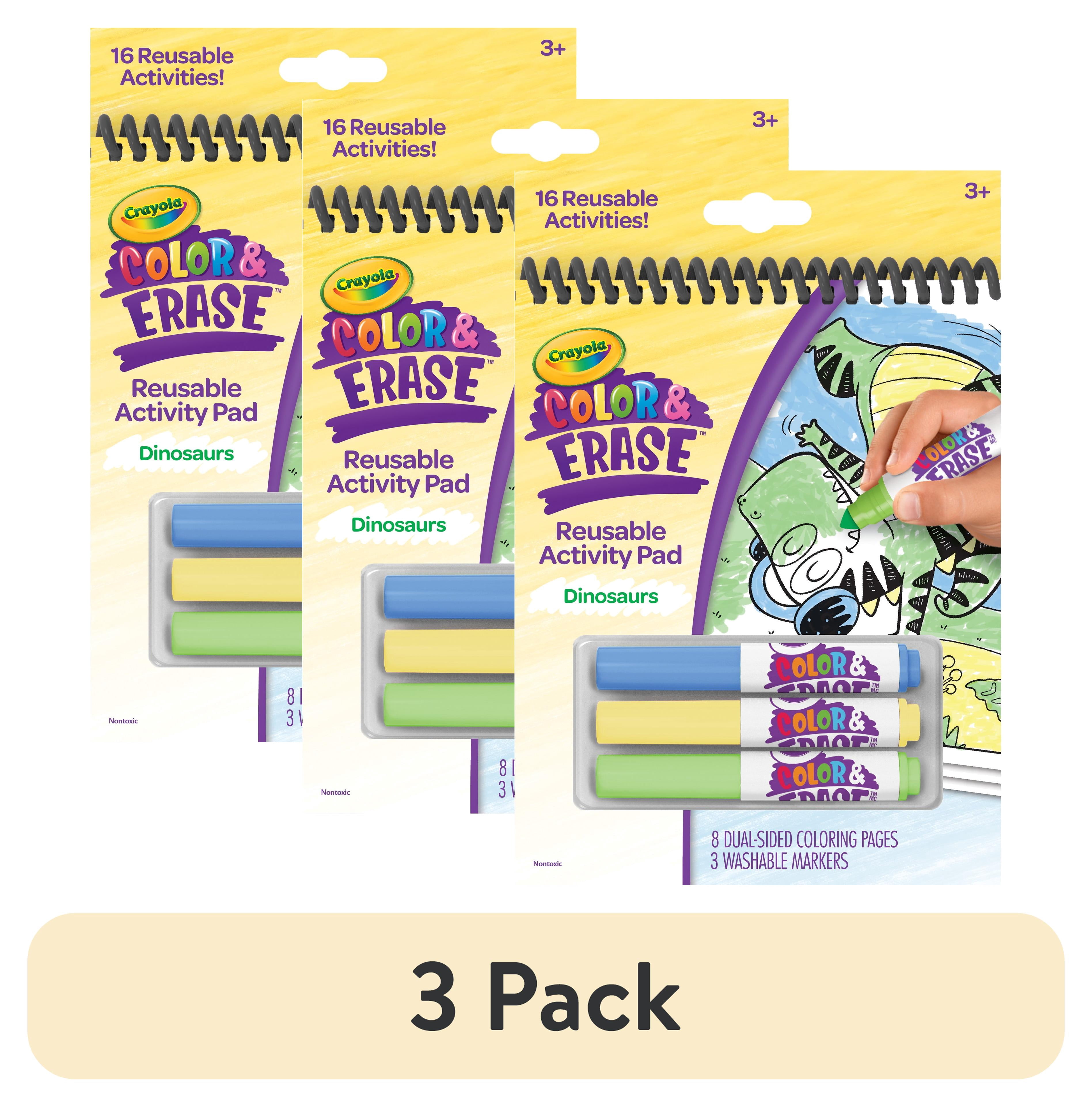 (3 pack) Crayola Color and Erase Reusable Activity Pad, Dinosaurs, Toddler Craft, Dino Gifts, Ages 3, 4, 5, 6