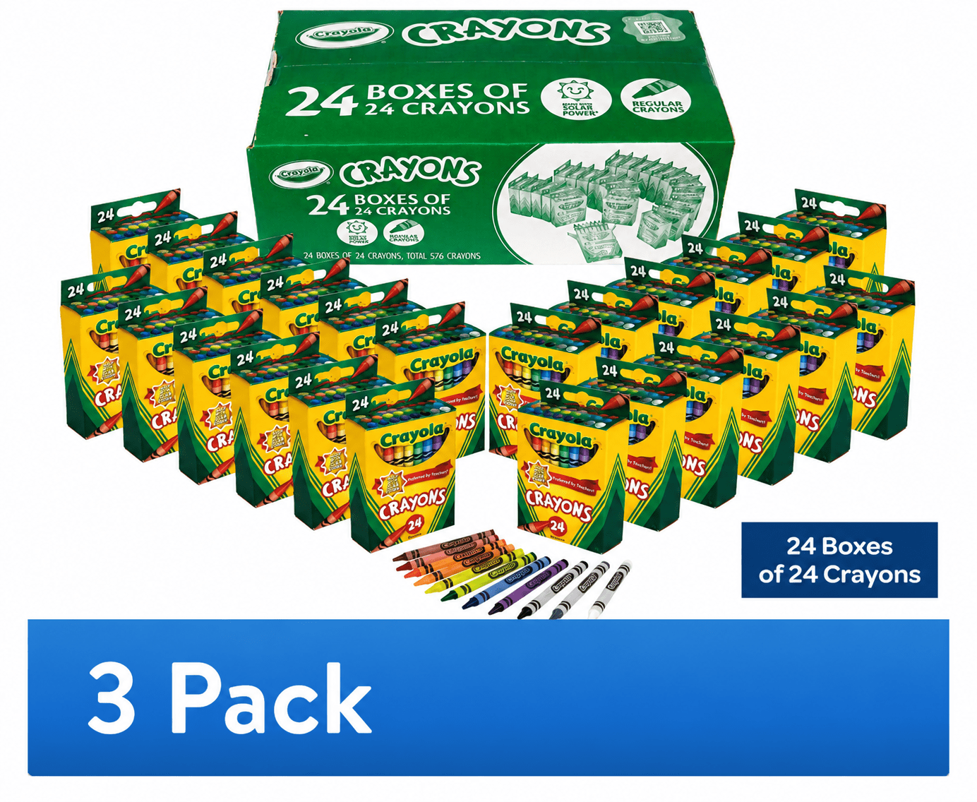 (3 pack) Crayola Crayons Bulk (24 Packs of 24), Bulk School Classroom Supplies, Classic Colors, 3+