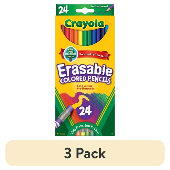 (3 pack) Crayola Erasable Colored Pencils, 24 Ct, School Supplies for Kids and Teachers, Classroom Supplies, Gift