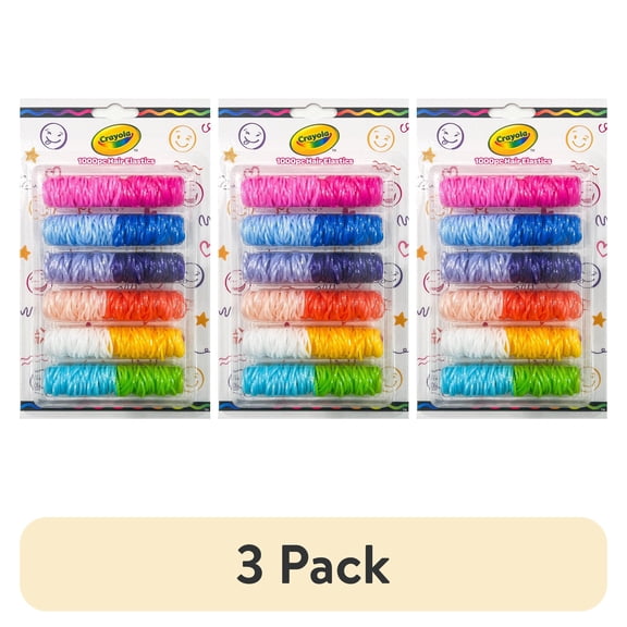 (3 pack) Crayola Girls Medium Elastic Hair Ties, Assorted Colors, Polybond, 1000 Count