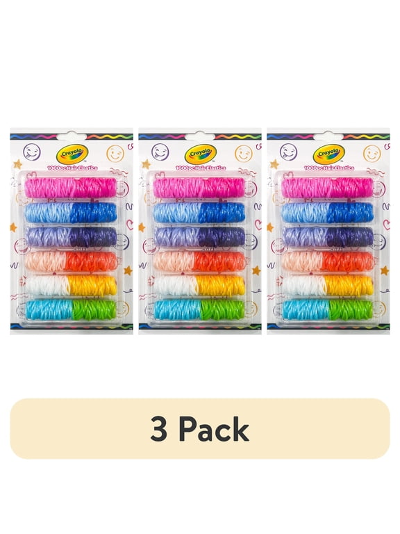 (3 pack) Crayola Girls Medium Elastic Hair Ties, Assorted Colors, Polybond, 1000 Count