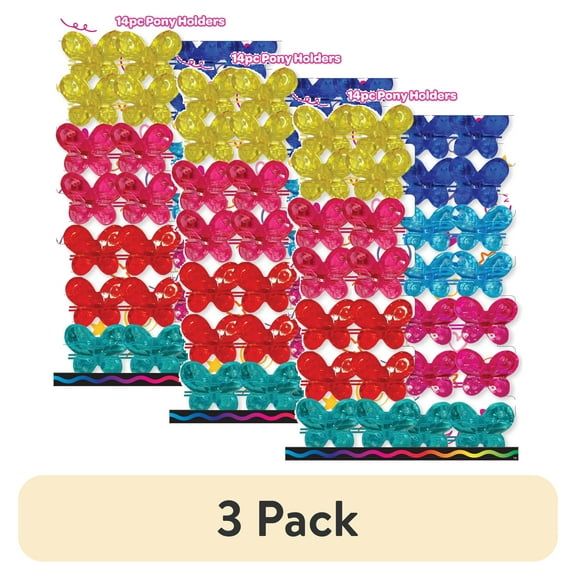 (3 pack) Crayola Hair, Butterfly Twin Bead Elastics, Assorted Colors, Kids 3 Years and up, 14 Count