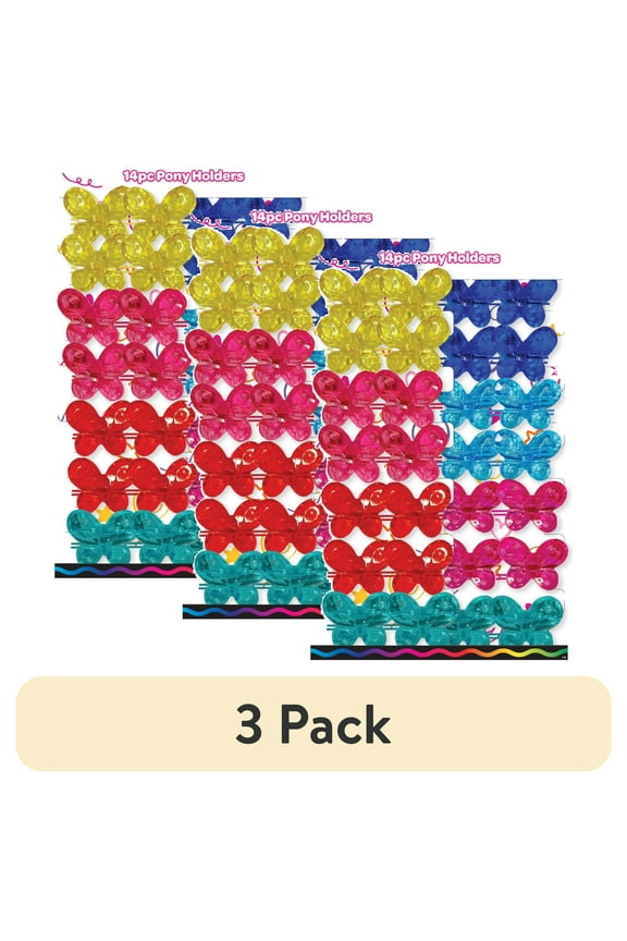 (3 pack) Crayola Hair, Butterfly Twin Bead Elastics, Assorted Colors, Kids 3 Years and up, 14 Count