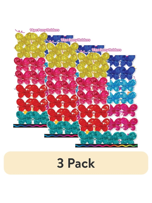 (3 pack) Crayola Hair, Butterfly Twin Bead Elastics, Assorted Colors, Kids 3 Years and up, 14 Count