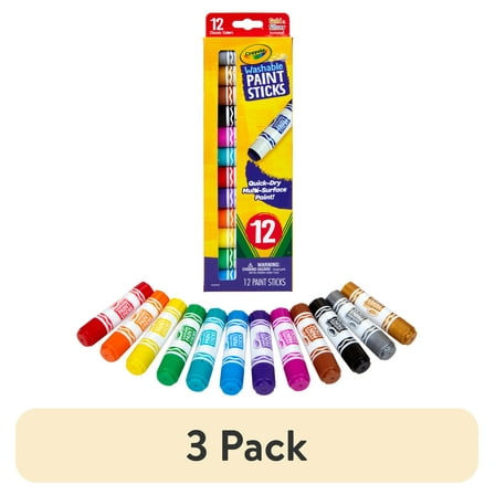 (3 pack) Crayola Quick Dry Paint Sticks, 12 Count, Washable Paint Set for Kids, Back to School Supplies for Teachers and Students, Classroom Must Haves, Arts and Crafts, Gift, Ages 3, 4, 5, 6