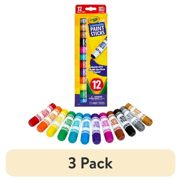 (3 pack) Crayola Quick Dry Paint Sticks, 12 Count, Washable Paint Set for Kids, Back to School Supplies for Teachers and Students, Classroom Must Haves, Arts and Crafts, Gift, Ages 3, 4, 5, 6