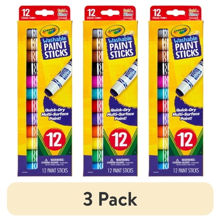 (3 pack) Crayola Quick Dry Paint Sticks, 12 Ct, Washable Paint Set for Kids, Easter Basket Essentials, School Supplies, Classroom Must Haves, Easter Crafts, Gift, Ages 3+