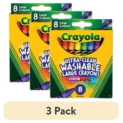 (3 pack) Crayola Washable Large Size Crayons, 8 Ct, Kindergarten School Supplies, Preschool Supplies, Ages 3+