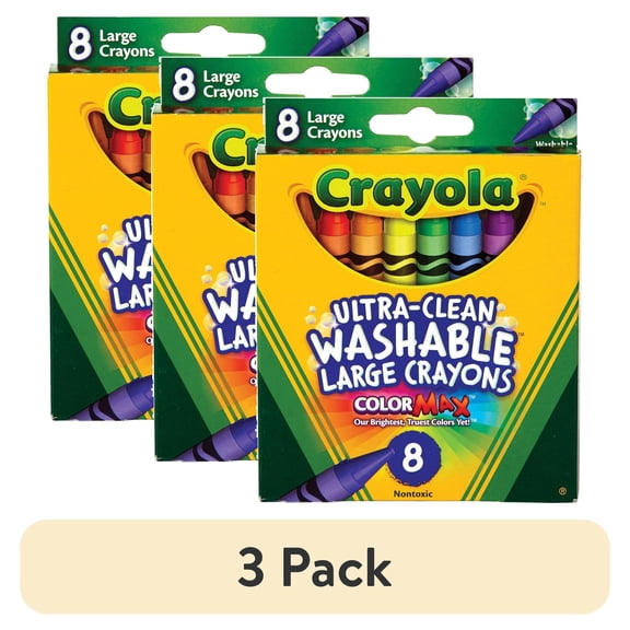 (3 pack) Crayola Washable Large Size Crayons, 8 Ct, Kindergarten School Supplies, Preschool Supplies, Ages 3+