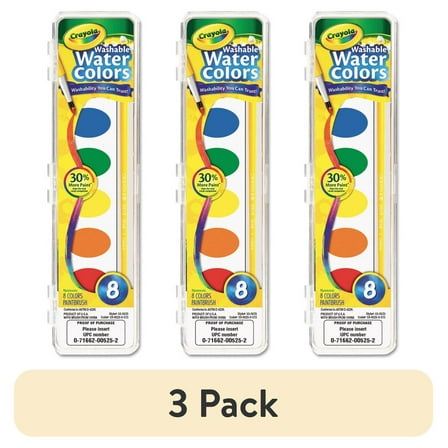 (3 pack) Crayola Washable Watercolor Set, 8-Colors, Back to School Supplies for Kids, Classroom Essentials for Teachers, 3+
