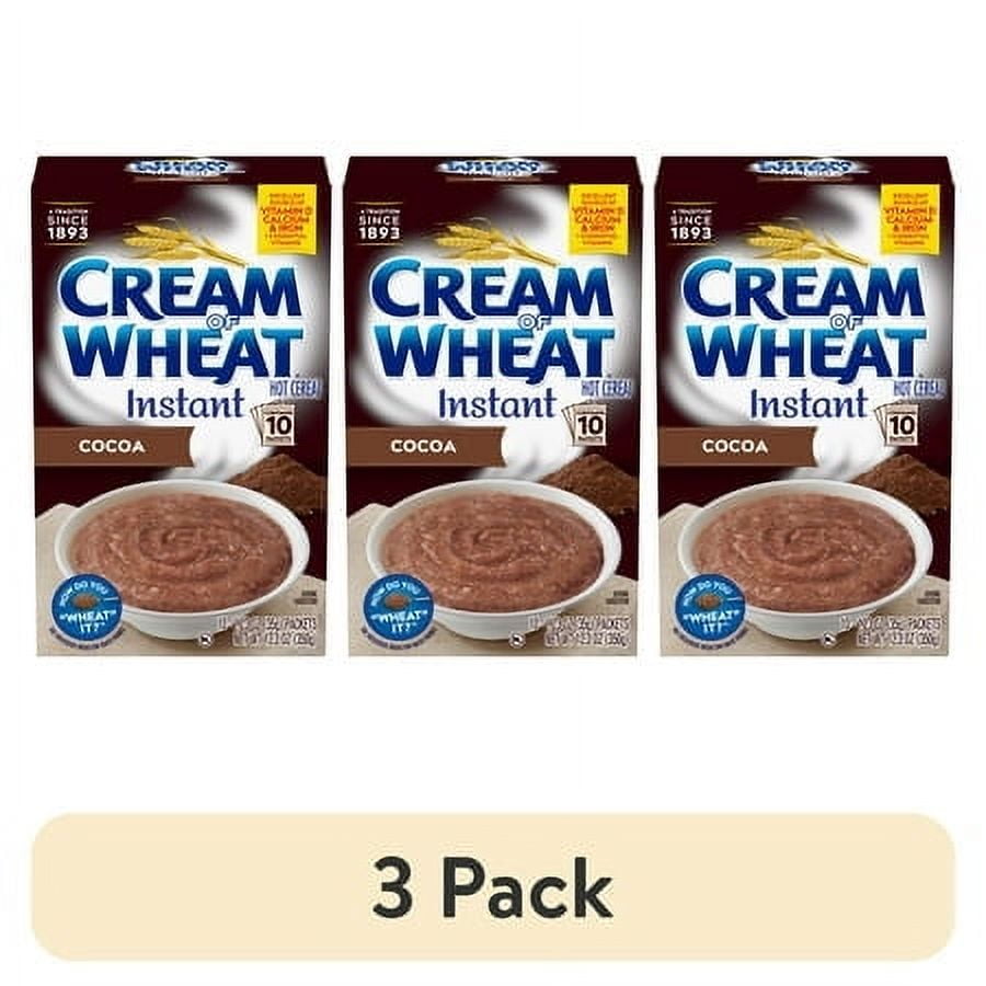 (3 pack) Cream of Wheat Instant Hot Cereal, Cocoa Flavor, Kosher, Shelf-Stable, 10 Packets
