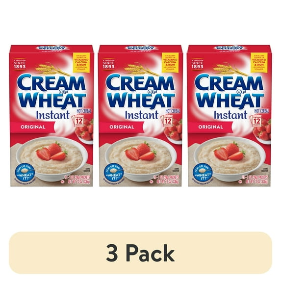 (3 pack) Cream of Wheat Instant Hot Cereal, Original Flavor, Kosher, Shelf-Stable, 12 Packets