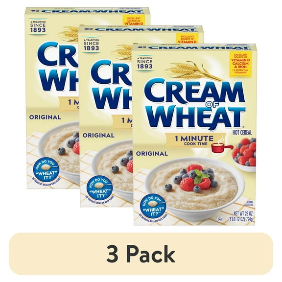 (3 pack) Cream of Wheat 1 Minute Hot Cereal, Original Flavor, Kosher, Shelf-Stable, 28 oz