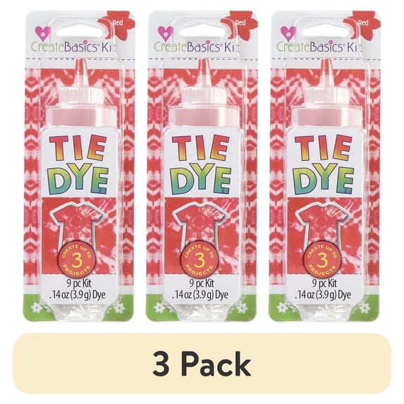 (3 pack) Create Basics 1 Color Tie Dye Kit, Red, Makes 4 fl oz
