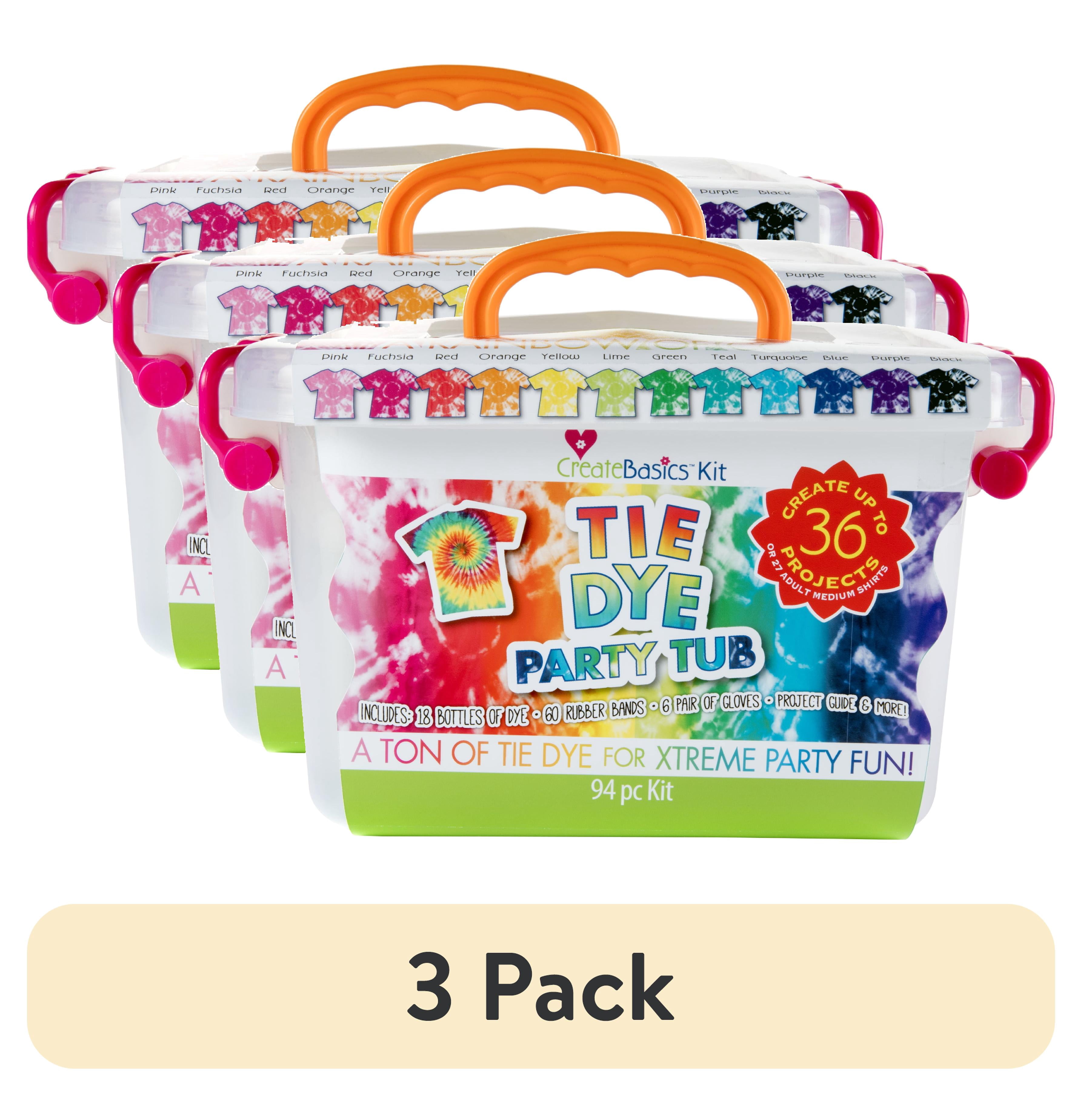 (3 pack) Create Basics Tie Dye Party Tub with 18 Pre-Filled Bottles, Dye Refill Packs and Accessories