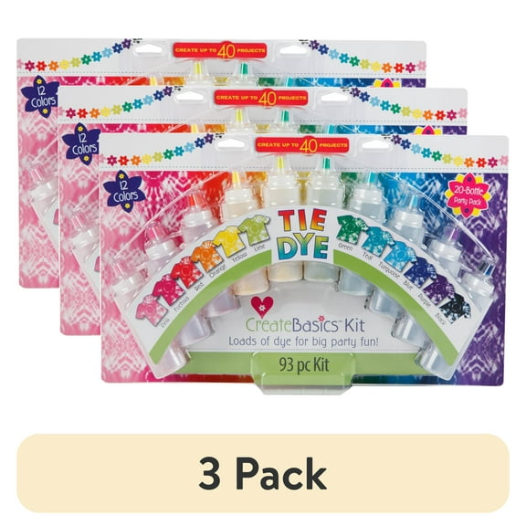 (3 pack) Create Basics 20-Bottle Tie-Dye Party Kit  12 Bright Rainbow Colors for Group Crafts, T-shirts & DIY Projects