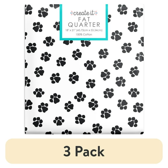 (3 pack) Create It 18"x21" 100% Cotton Paw Print Precut Sewing & Craft Fabric, White 1 Piece