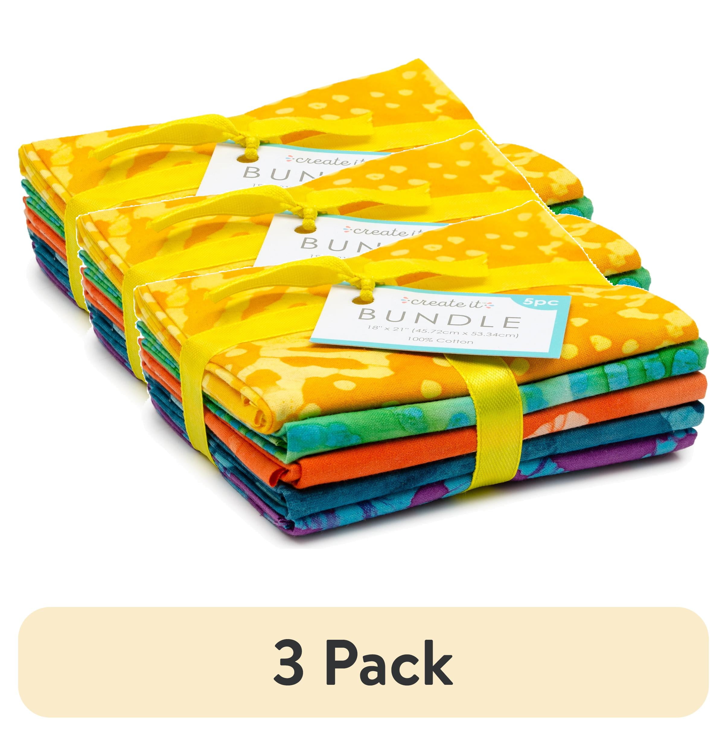 (3 pack) Create It 18"x21" Cotton Batik  Precut Sewing & Craft Fabric Bundle, Multicolor 5 Piece