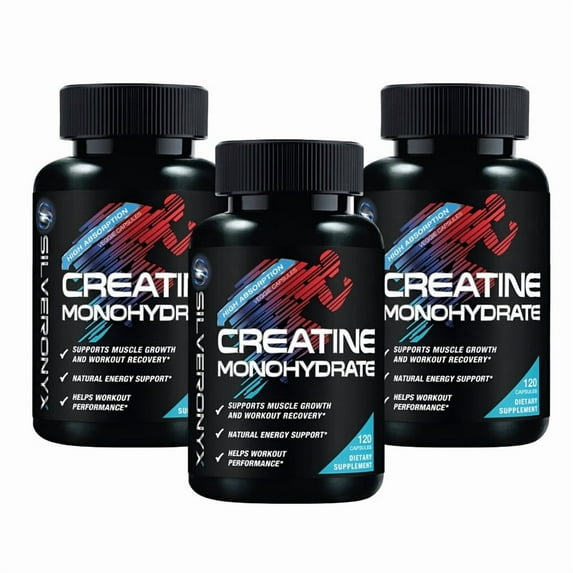 (3 pack) Creatine Monohydrate Capsules 3000mg - Micronized Creatine Nutritional Supplement - Lean Muscle Growth, Workout Performance, Energy & Endurance Support - 750mg per High Absorption Capsule - 120 Count