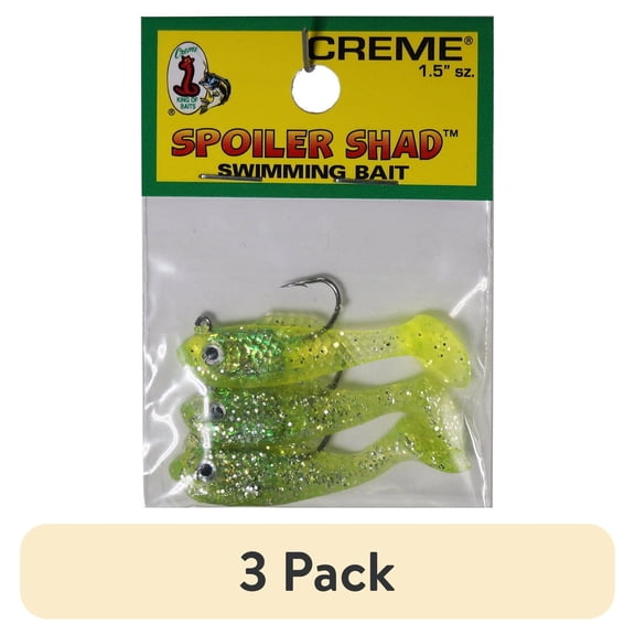 (3 pack) Creme 1.5" Spoiler Shad Swim Bait Fishing Lure, Chartreuse