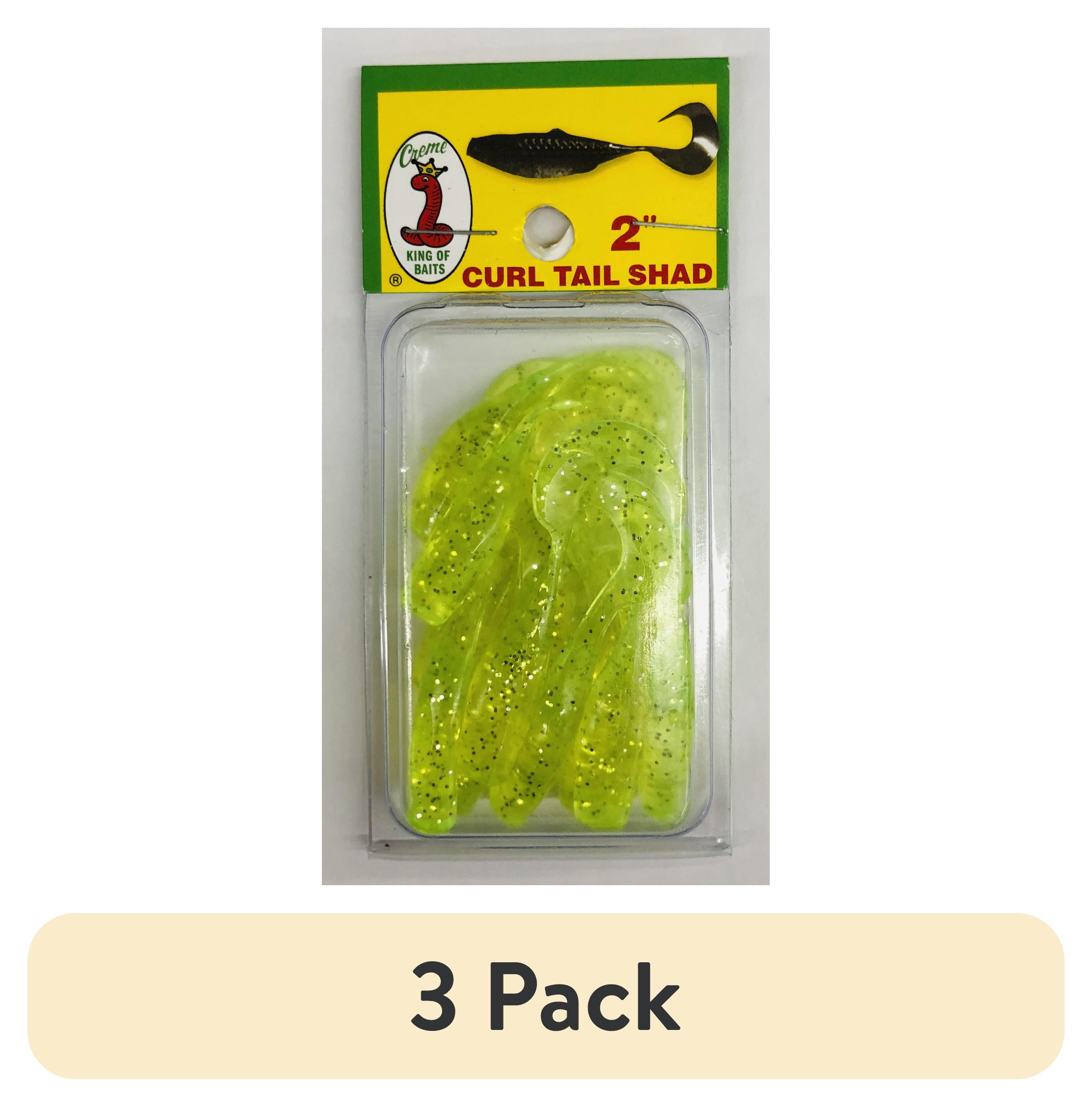 (3 pack) Creme 2" Curl Tail Crappie Shad, Chartreuse Silver, 10 Count