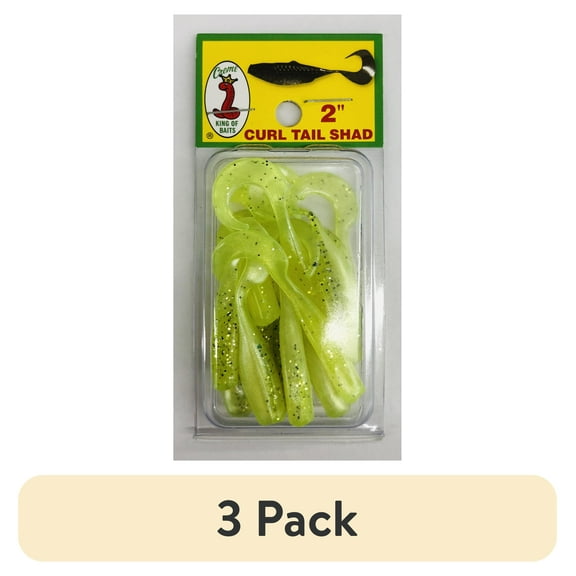 (3 pack) Creme 2" Curl Tail Crappie Shad Lure, Key Lime, 10 Count