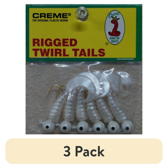 (3 pack) Creme 2" Rigged Twirl Tail Lure, Pearl White, 1/16 oz., 6 Count