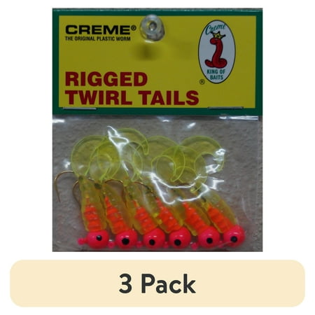(3 pack) Creme 2" Rigged Twirl Tail Lure, Pink & Chartreuse, 1/32 oz., 6 Count