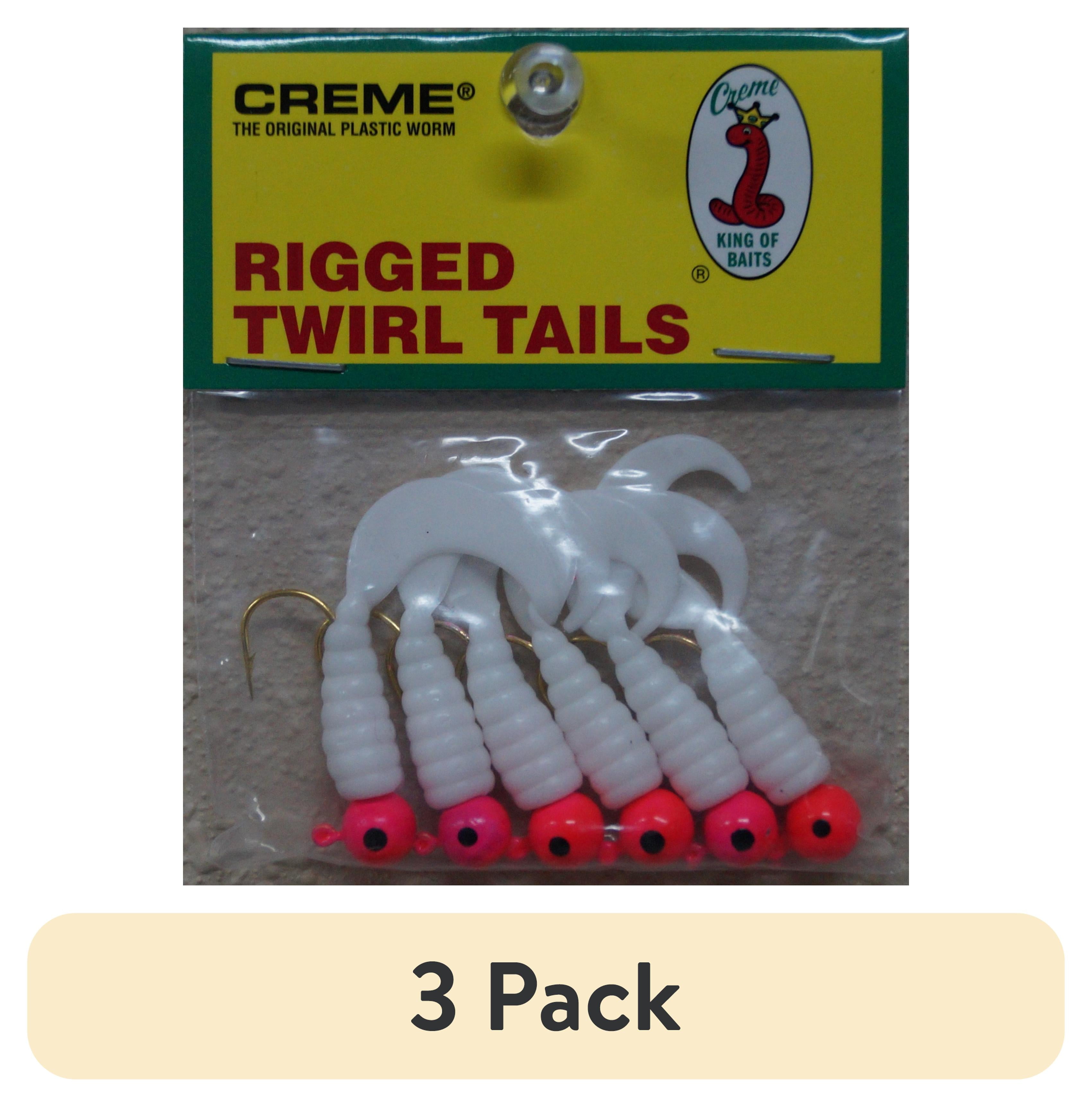 (3 pack) Creme 2" Rigged Twirl Tail Lure, Pink & White, 1/16 oz., 6 Count