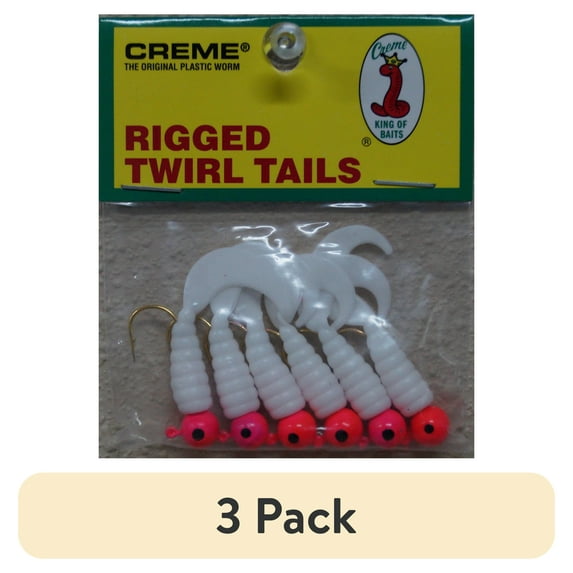 (3 pack) Creme 2" Rigged Twirl Tail Lure, Pink & White, 1/16 oz., 6 Count