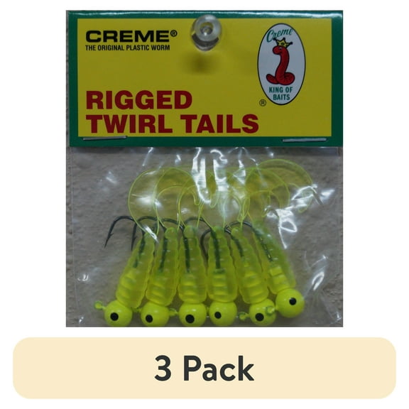 (3 pack) Creme 2" Rigged Twirl Tail  Style Fishing Lure. Chartreuse  Color Curl Tail Grub. 6 Per Pack.  Pre Rigged Grub Lure.