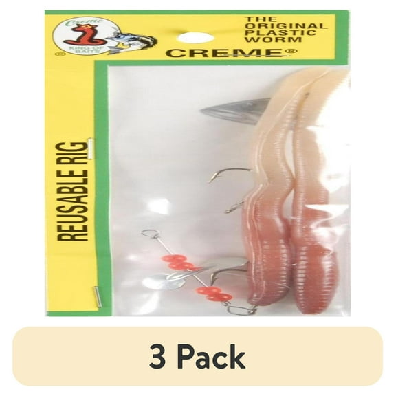 (3 pack) Creme 6" Scoundrel Worm Rig Lure, Live Color
