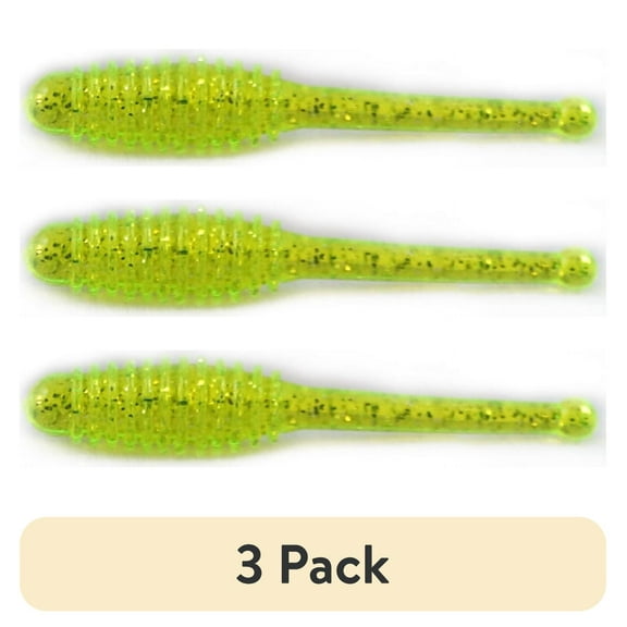 (3 pack) Creme 1.5" Ringed Stinger Shad Grub, Chartreuse Glow