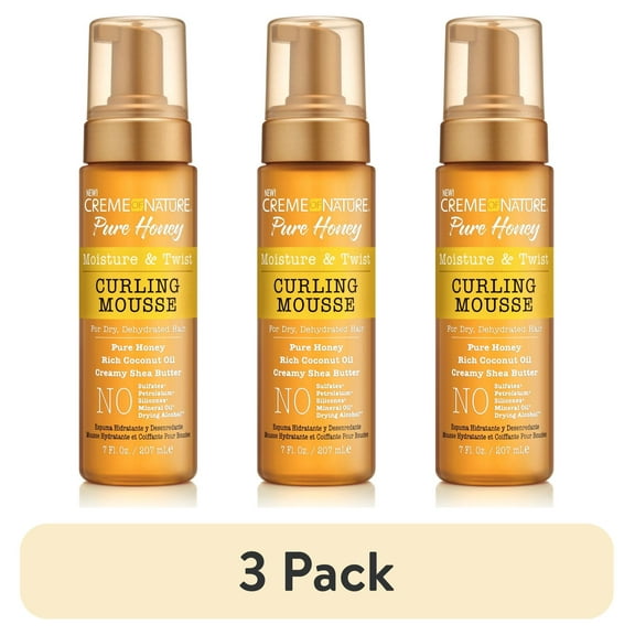 (3 pack) Creme of Nature Pure Honey Moisture & Twist Curling Mousse 7 oz. Moisturizing, Dry Hair, Unisex