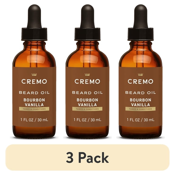 (3 pack) Cremo Beard Oil, Bourbon Vanilla Scent, 1 fl oz, Moisturizes & Softens Beards