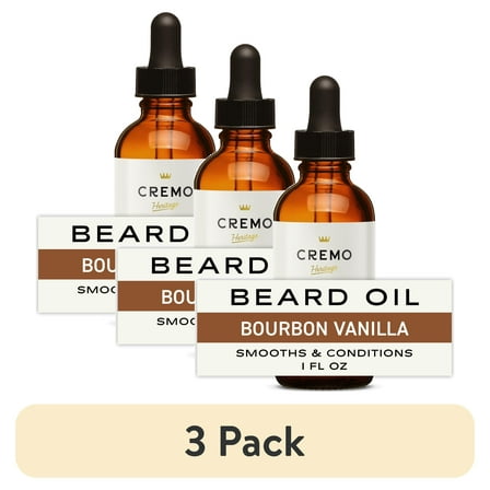 (3 pack) Cremo Beard Oil, Bourbon Vanilla Scent, 1 fl oz, Moisturizes & Softens Beards