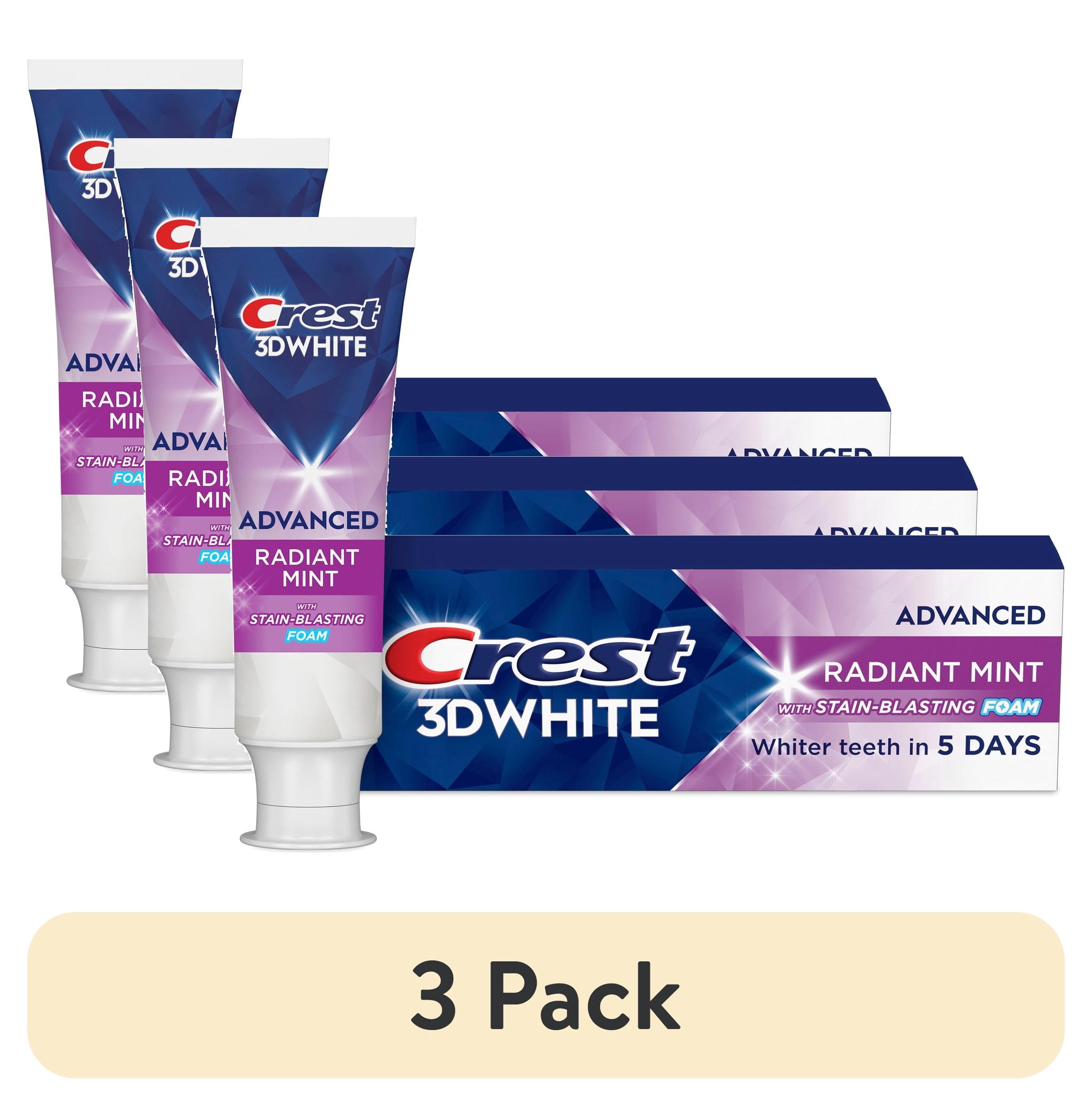 (3 pack) Crest Toothpaste, 3D White Advanced Teeth Whitening Toothpaste, Radiant Mint, 2.4 oz