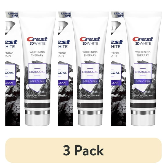 (3 pack) 3D White Whitening Therapy Charcoal Deep Clean Invigorating Mint Teeth Whitening Toothpaste, 4.6 oz