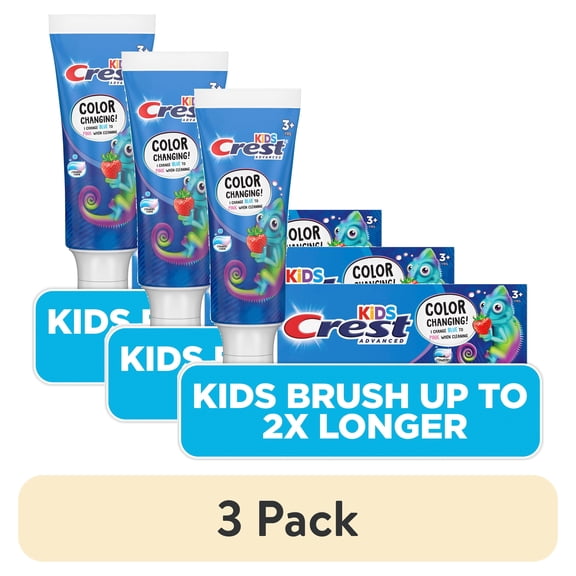 (3 pack) Crest Toothpaste, Advanced Kid's Fluoride Toothpaste, Strawberry Flavor, 4.2 oz, Ages 3+