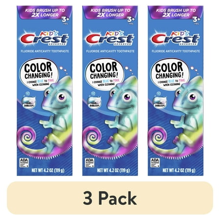 (3 pack) Crest Toothpaste, Kids Advanced Fluoride Toothpaste, Bubblegum Flavor, 4.2 oz
