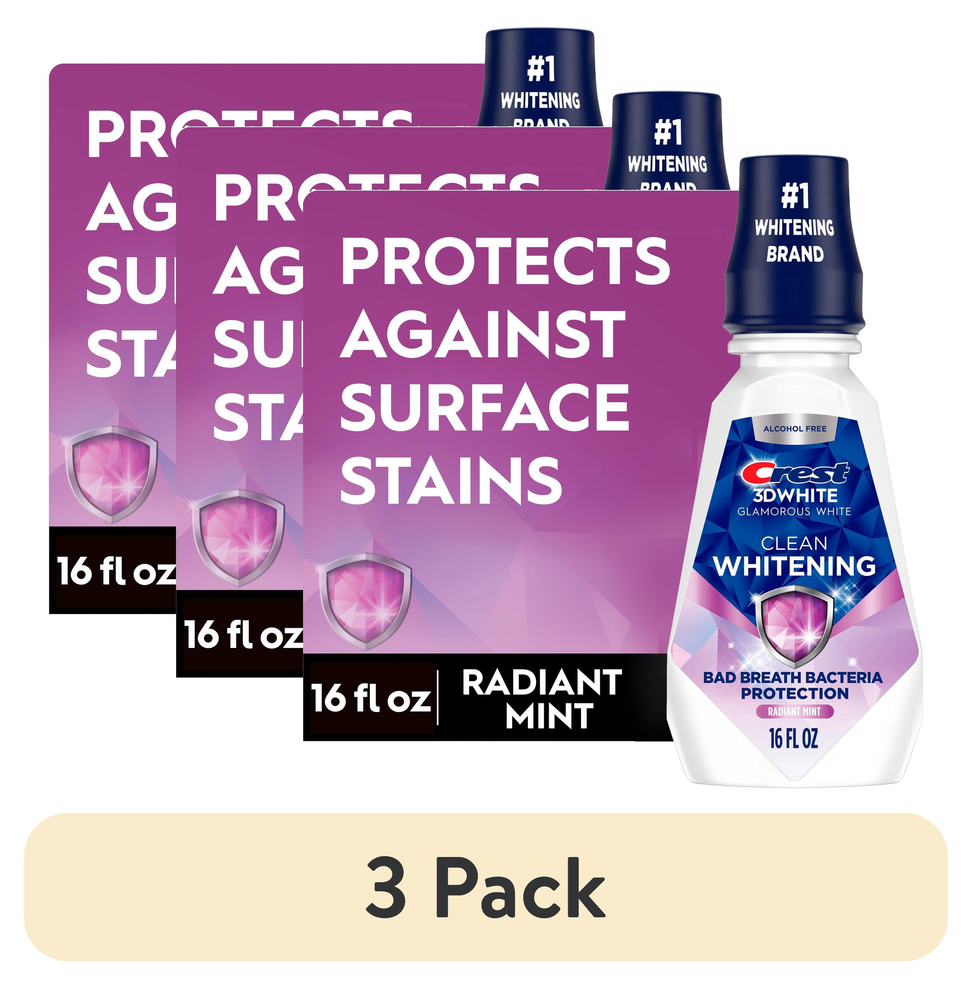 (3 pack) Crest 3D White Clean Whitening Mouthwash, Alcohol-Free, Mint Flavor, 16 fl oz